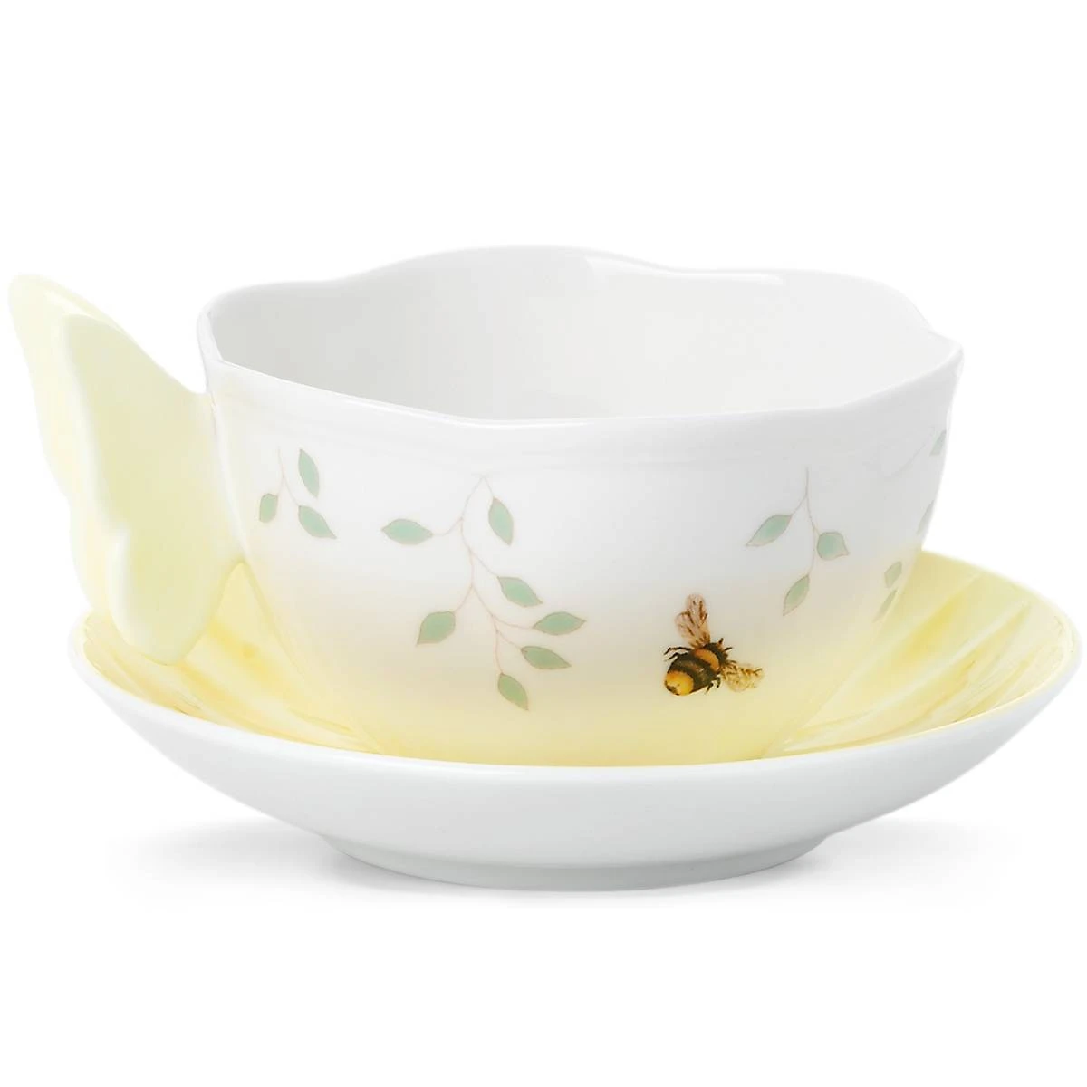 Lenox Butterfly Meadow Figural Yellow Cup & Saucer 5 Lenox Butterfly Meadow Figural Yellow Cup & Saucer - Image 3