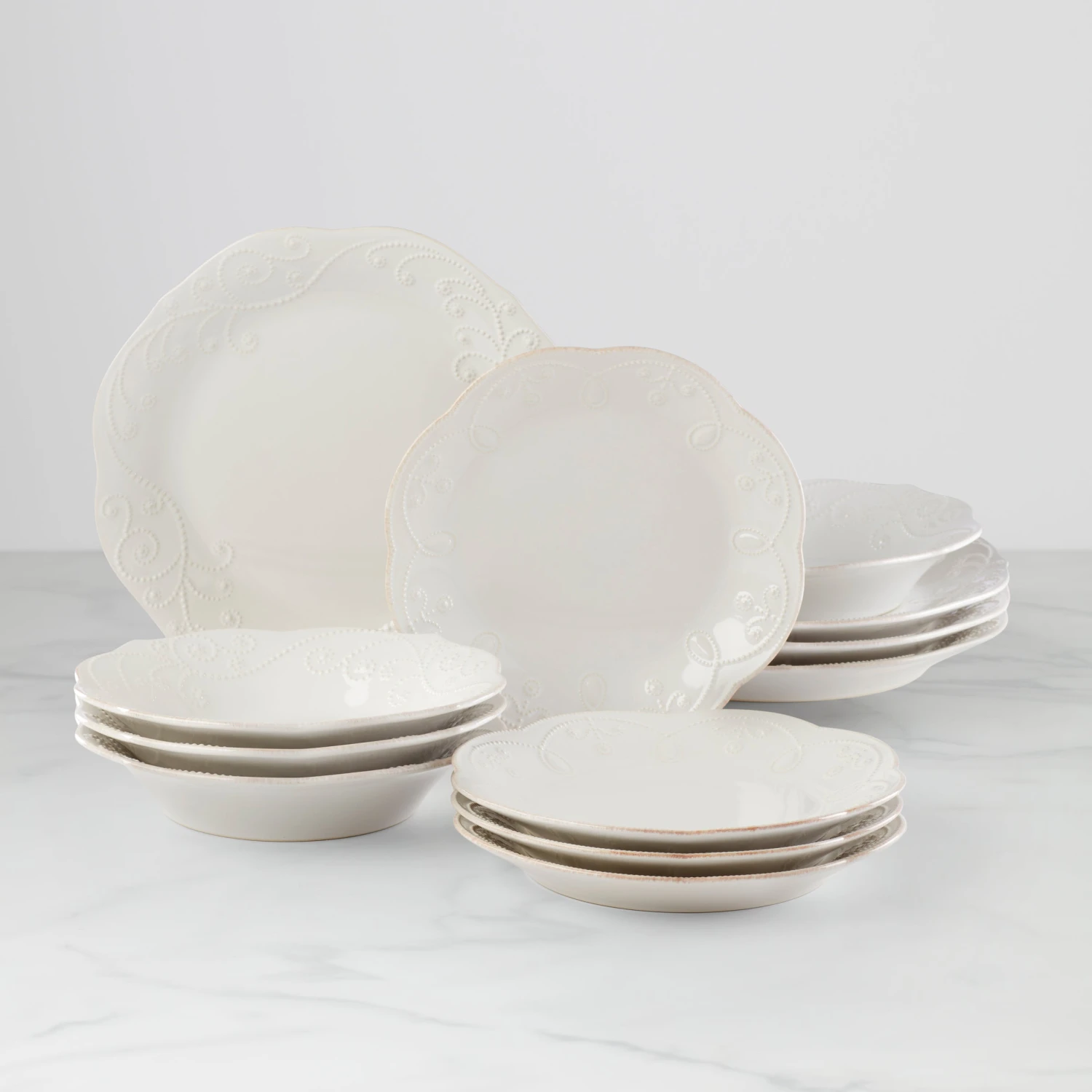 Lenox French Perle 12-Piece Plate & Bowl Dinnerware Set 3 Lenox French Perle 12-Piece Plate & Bowl Dinnerware Set