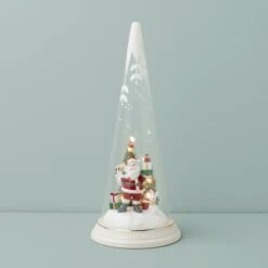 Lenox Lit Christmas Cone With Santa Scene