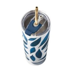 Lenox Blue Bay Leaf Stainless Steel Tumbler With Straw -Sass Store 895727 LNP F23 3 ALT