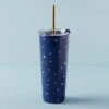 Lenox Blue Bay Dot Stainless Steel Tumbler With Straw -Sass Store 895728 LNP F23 PDP
