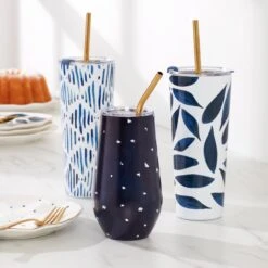 Lenox Blue Bay Ikat Stainless Steel Tumbler With Straw 9 Lenox Blue Bay Ikat Stainless Steel Tumbler With Straw -Sass Store 895729 895727 895732 LNP S23 FEA 1