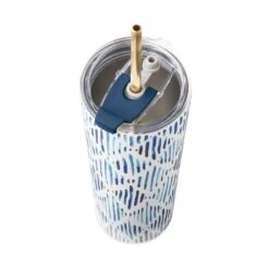 Lenox Blue Bay Ikat Stainless Steel Tumbler With Straw 10 Lenox Blue Bay Ikat Stainless Steel Tumbler With Straw -Sass Store 895729 LNP F23 3 ALT