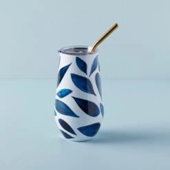 Lenox Blue Bay Leaf Stainless Steel Wine Tumbler & Straw