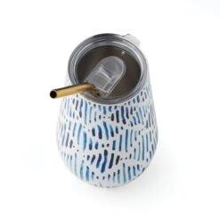 Lenox Blue Bay Ikat Stainless Steel Wine Tumbler & Straw -Sass Store 895733 LNP F23 3