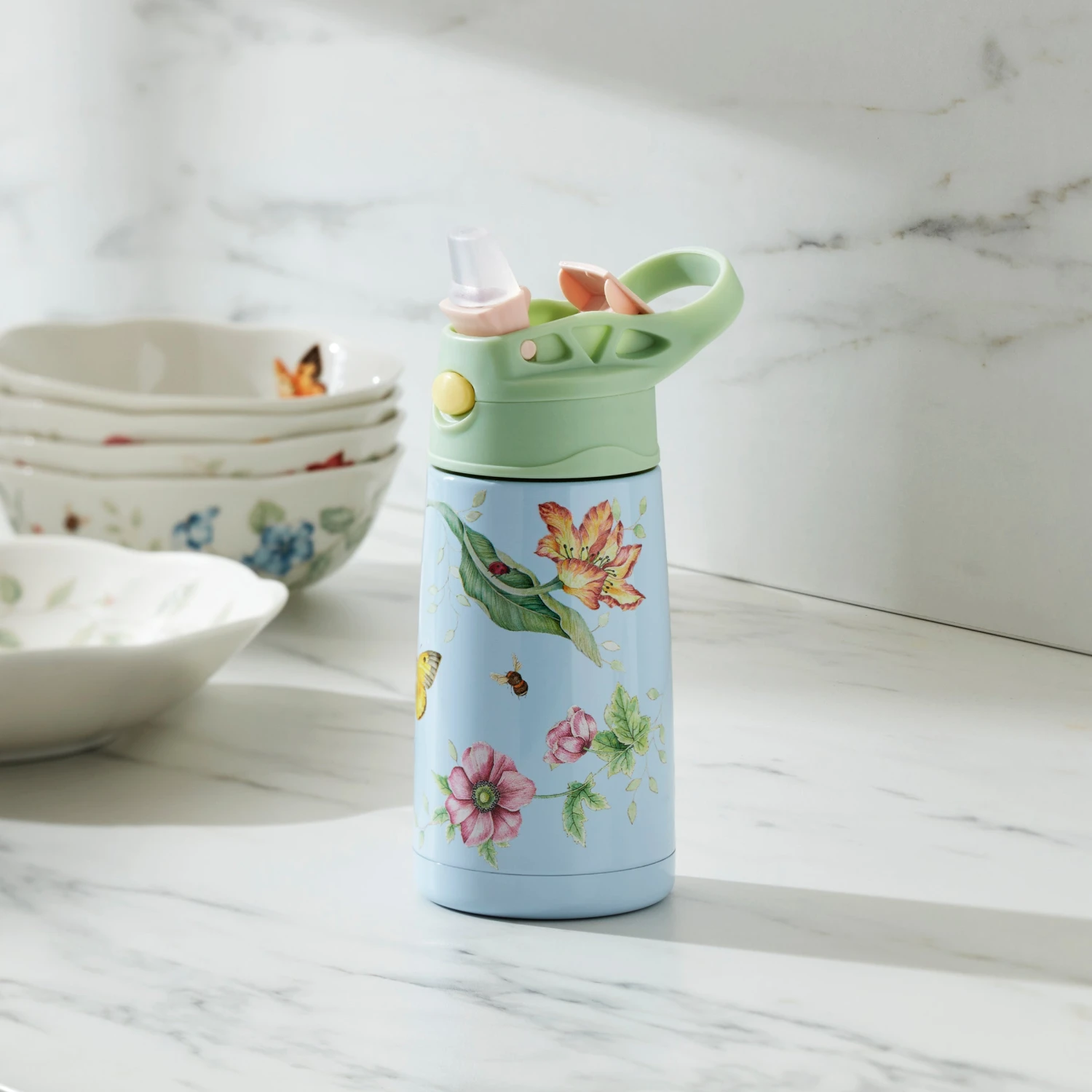 Lenox Butterfly Meadow Blue Stainless Kids Water Bottle 6 Lenox Butterfly Meadow Blue Stainless Kids Water Bottle - Image 4