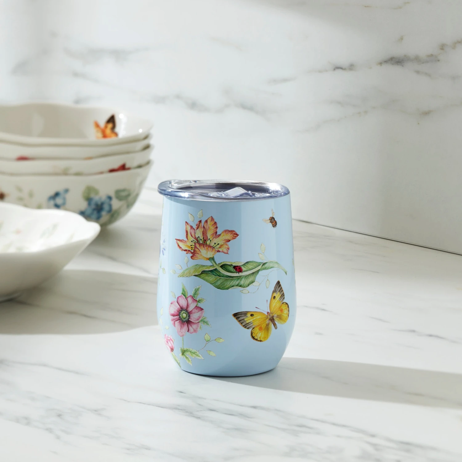 Lenox Butterfly Meadow Light Blue Stainless Wine Tumbler 4 Lenox Butterfly Meadow Light Blue Stainless Wine Tumbler - Image 2