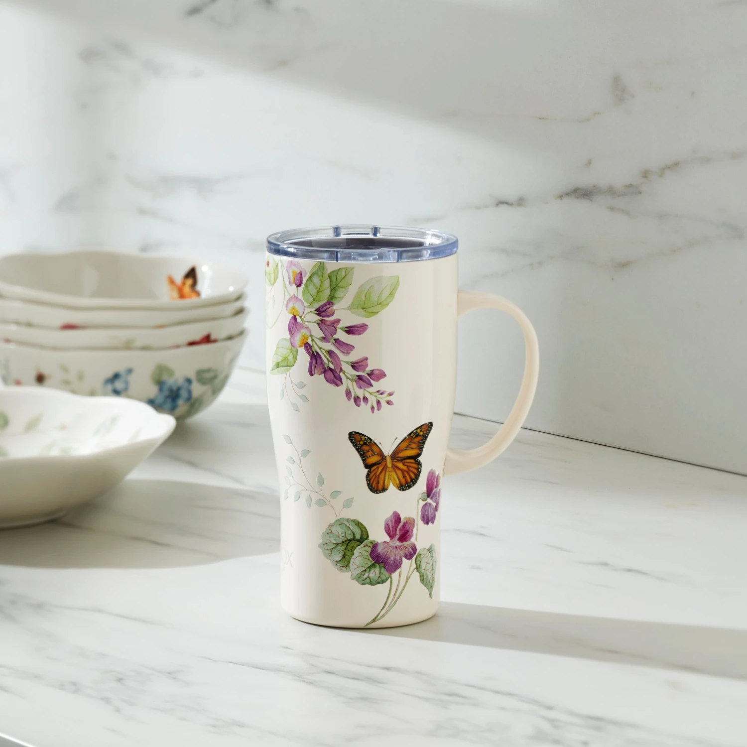 Lenox Butterfly Meadow Purple Stainless Car Coffee Mug 4 Lenox Butterfly Meadow Purple Stainless Car Coffee Mug - Image 2